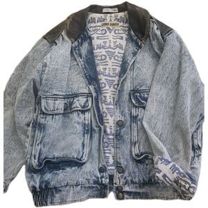 Land Rover Vintage Stone Wash Jean Jacket With Leather  Size L